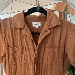 MATE the Label linen short sleeve jumpsuit XS, “Sedona” (tan) sold out online.